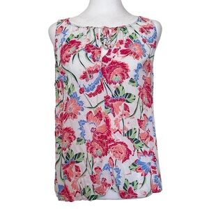 Gap Women’s Top Sleeveless Split-Neck Floral White Red Lightweight Size M Fairy